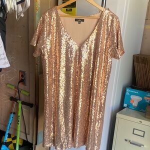Rose Gold Sequin V-Neck Dress